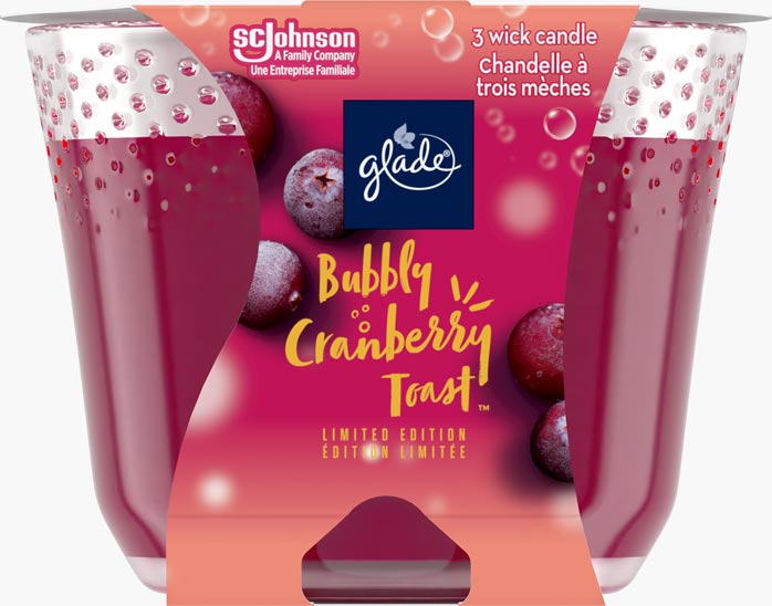 Glade® des Fêtes chandelle  à trois mèches - Bubbly Cranberry Toast™
