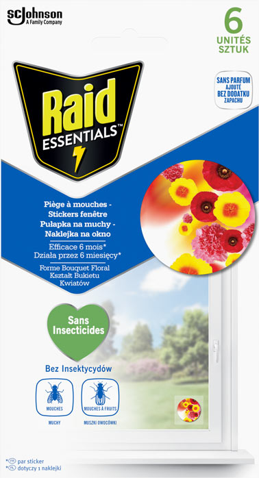 Raid Essentials® Piege a Mouches et Mouches a Fruits - Sticker Fenetres Soleil Bouquet Floral X6