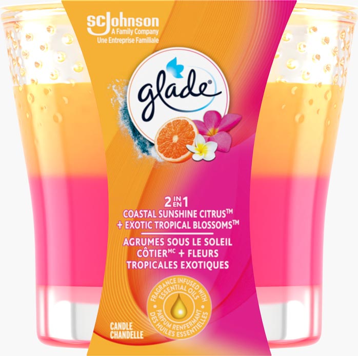 Glade® 2en1 Chandelle - Agrumes Sous le Soleil CôtierMC + Fleurs Tropicals Exotiques