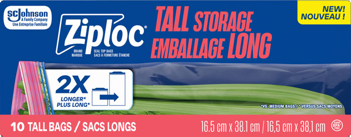 Sacs d’emballage long de marque Ziploc®