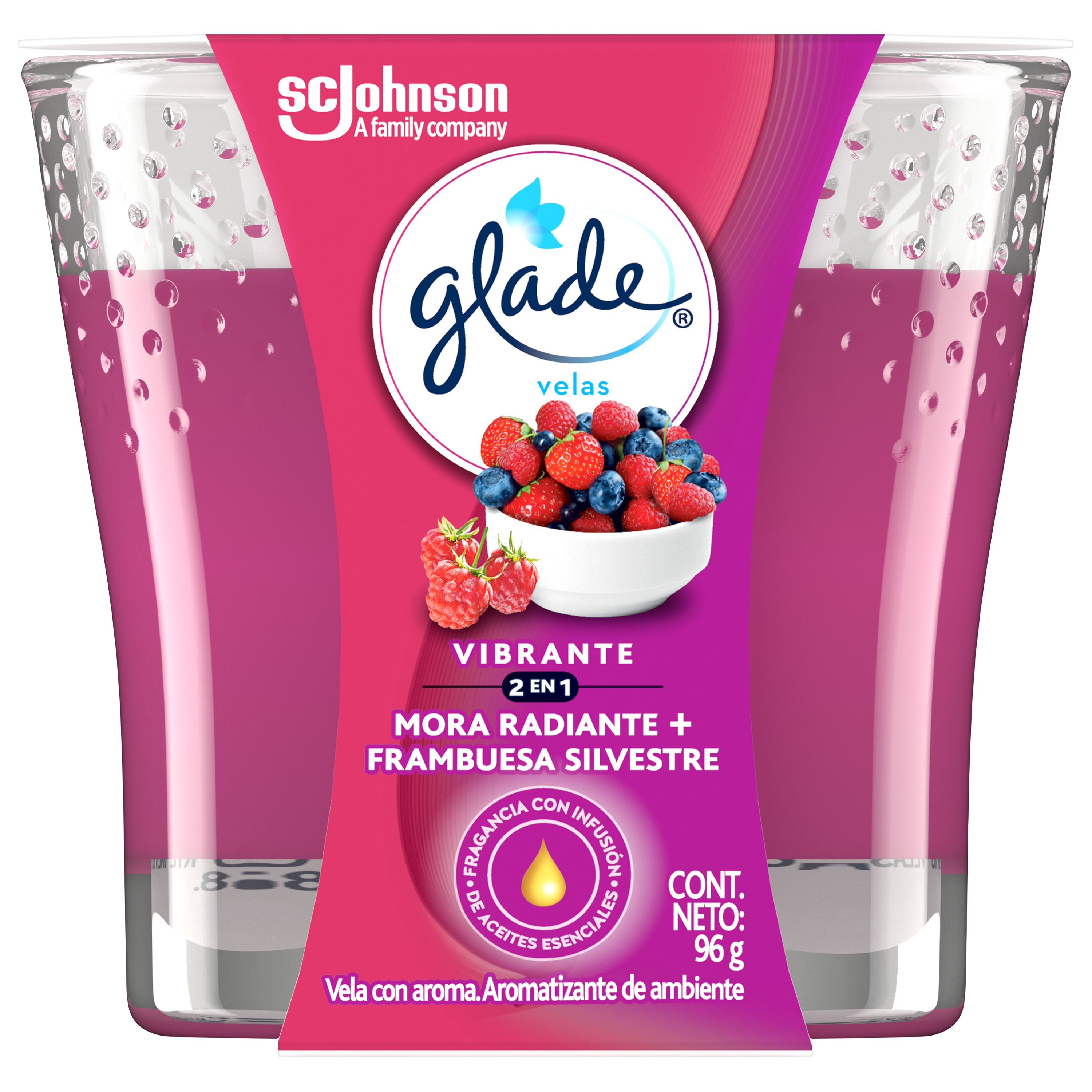 Glade® Velas 2 en 1 Mora Radiante y Frambuesa Silvestre