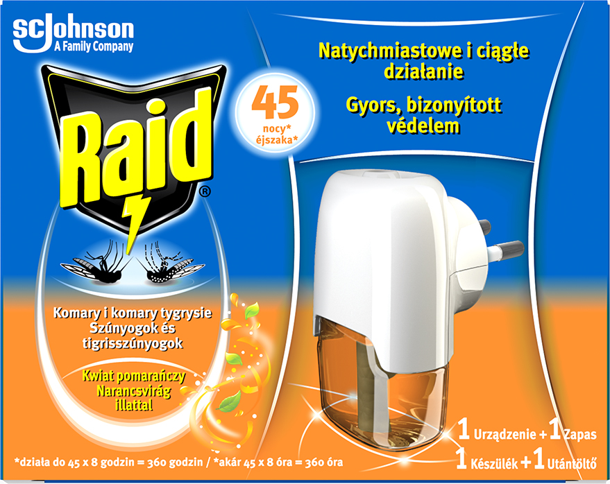 Raid® Elektromos párologtató készülék Narancsvirág illattal 45 éjszakás
