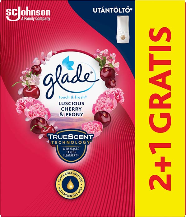 Glade® Touch & Fresh utántöltő 2+1 Zamatos cseresznye és bazsarózsa