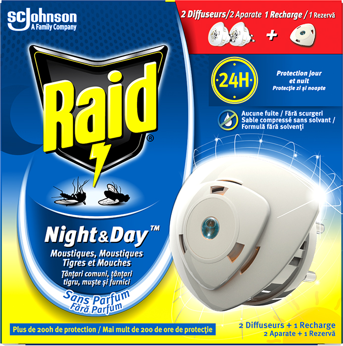 Raid® Night&Day Aparat Dublu impotriva mustelor,  tantarilor si furnicilor
