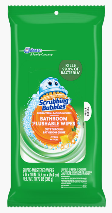 Scrubbing Bubbles® Antibacterial Bathroom Flushable Wipes