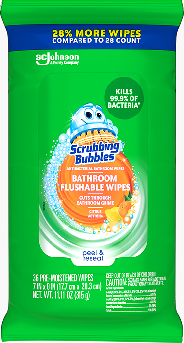 Scrubbing Bubbles® Antibacterial Bathroom Flushable Wipes