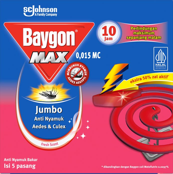 Baygon® MAX Anti Nyamuk Bakar Jumbo Merah Fresh Scent 10 Jam